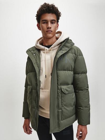 Calvin Klein Ruhák HU815300 | Calvin Klein Recycled Polyester Hooded Férfi Dzseki MélyOlivazöld